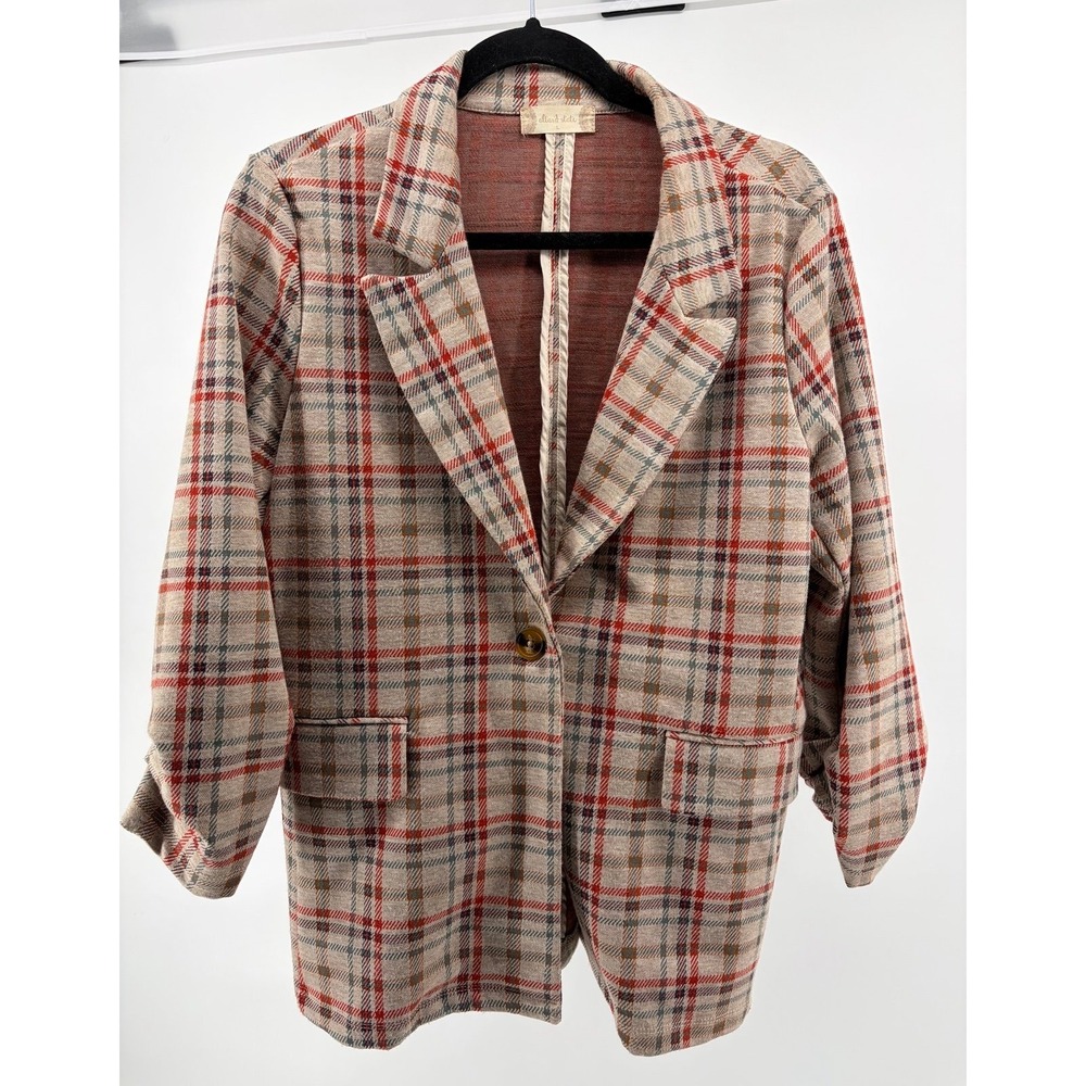 Altar'd State Aubree Blazer Jacket Brown Tan Plaid Size Large Boho